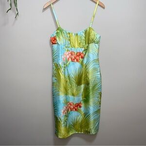 Tommy Bahama Dress Womens 12 Silk Plus Sundress Spaghetti Straps Tropical Blue